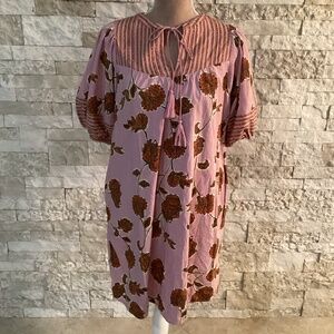 Knox Rose Floral Striped Short Sleeve Peasant Shift Dress